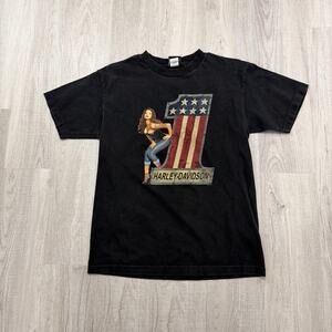 Vintage Harley Davidson Shirt Men's Medium Black Pin Up Girl El Paso Texas y2k